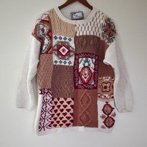 Hand knitted vintage fall patchwork granny sweater size medium